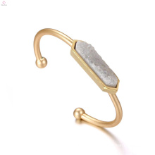 Stainless Steel Jewelry Bar Quartz Cuff Natural Stone Druzy Bangle Bracelet